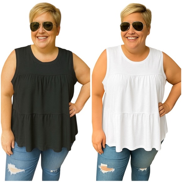 NWT Time & Tru XXXL (22) Casual Tiered Tank Top Lot- White Black 100% Cotton - Picture 1 of 6